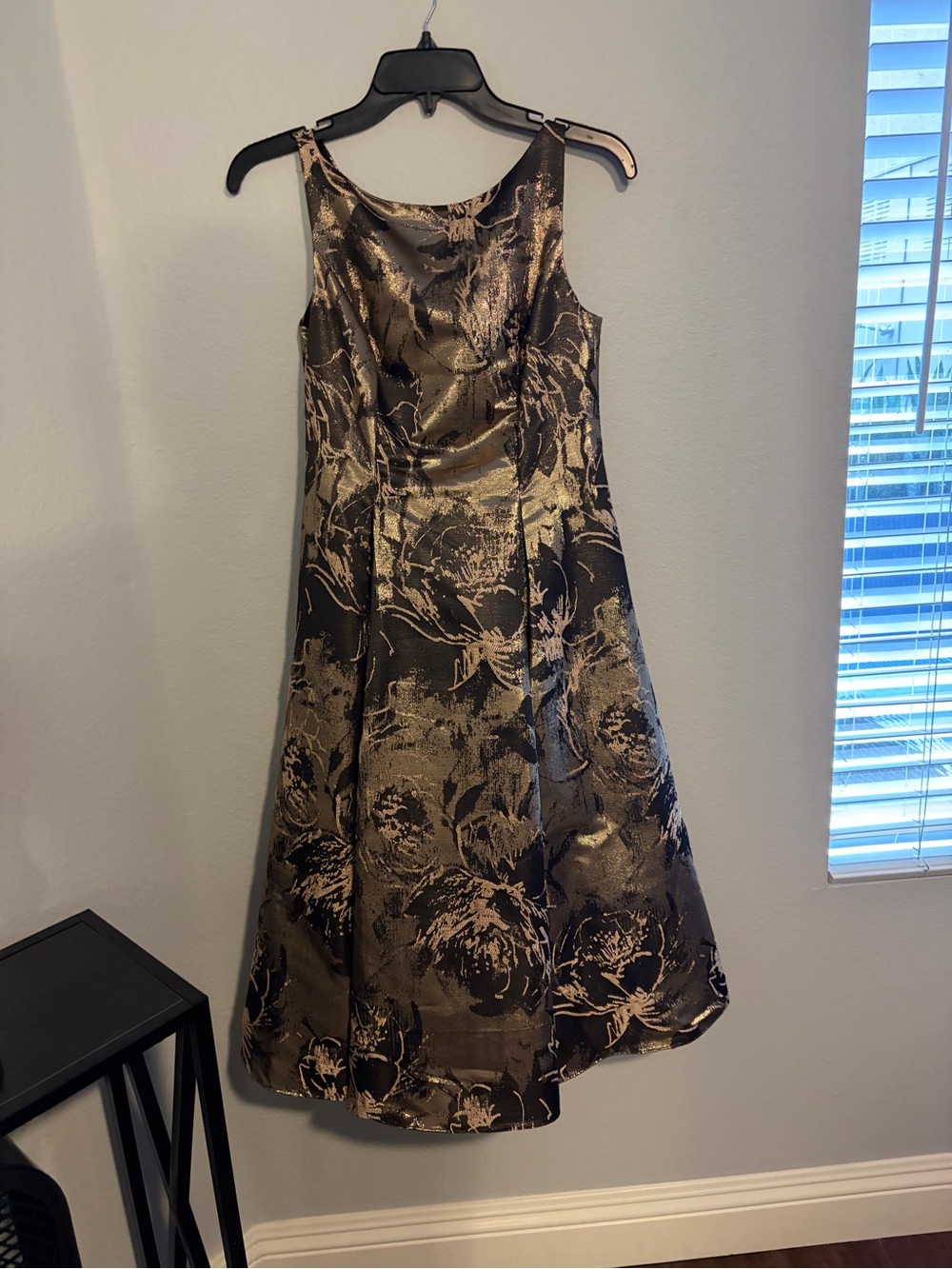 Aidan Mattox Black and Gold Floral Midi Dress
